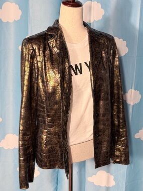 Vintage metallic bronze /gold faux snakeskin lightweight jacket / top